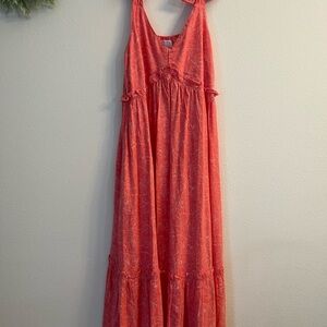 Coral Floral Maxi Tie Strap Dress